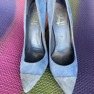 Light blue suede designer heels